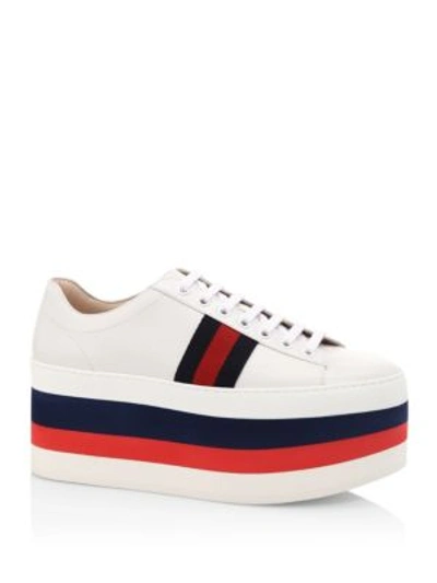 Shop Gucci Peggy Leather Rainbow Platform Sneakers In White