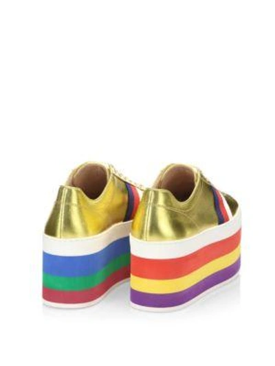 Shop Gucci Peggy Metallic Leather Rainbow Platform Sneakers In Gold