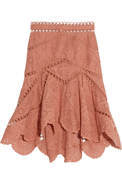 Shop Zimmermann Japser Asymmetric Broderie Anglaise Cotton Mini Skirt