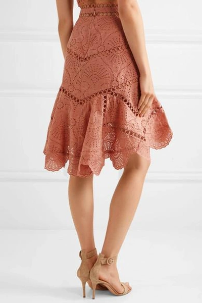 Shop Zimmermann Japser Asymmetric Broderie Anglaise Cotton Mini Skirt
