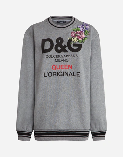 Shop Dolce & Gabbana Cotton Sweatshirt With Patch In Gray