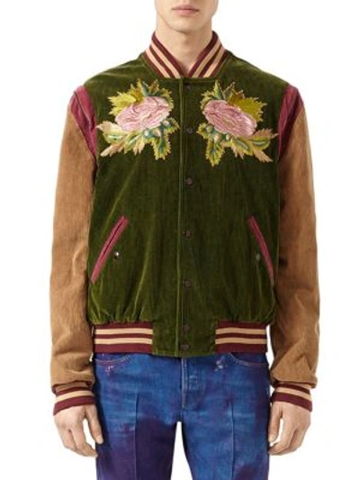 Shop Gucci Washed Corduroy Bomber Jacket In Green