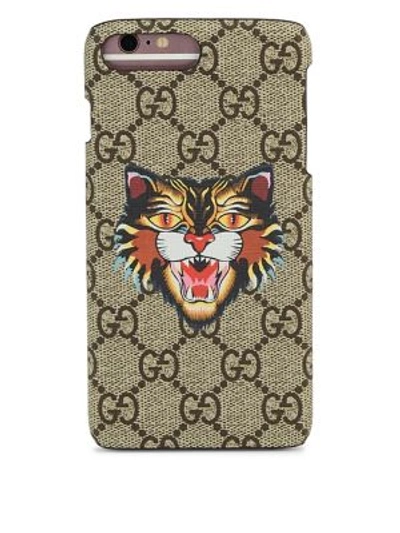 Shop Gucci Gg Angry Cat Iphone 7 Plus Case In Beige Multicolor