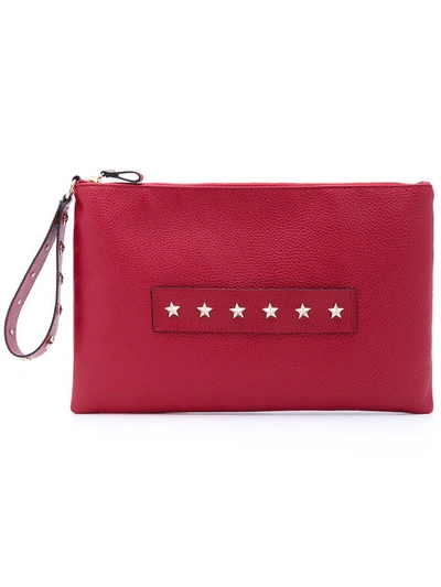 Red Valentino Red Calf Leather Star Studded Clutch In Bordeaux