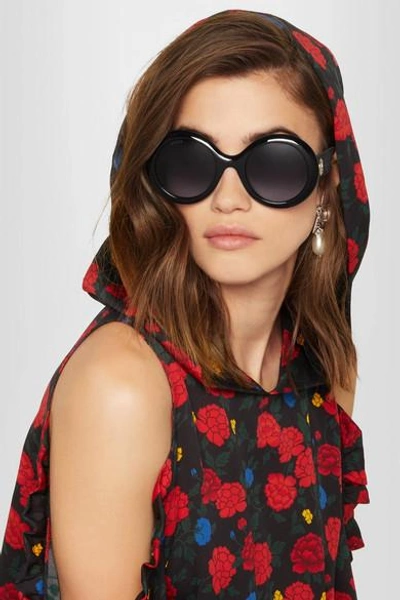 Shop Gucci Round-frame Glittered Acetate Sunglasses