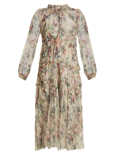 Zimmermann Jasper Floral-print Silk-chiffon Dress In Cream Print