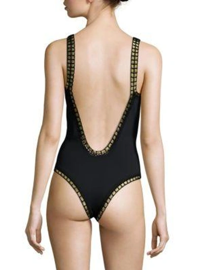 Shop Kiini Chacha Scoop Back One-piece Maillot Swimsuit In Black-gold