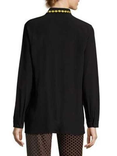 Shop Etro Embroidered Silk Shirt In Black