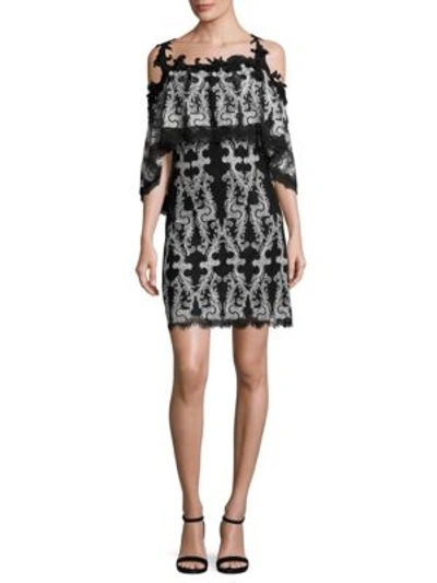 Kobi Halperin Reanna Cold-shoulder Lace-trim Popover Dress, Black/white In Black White