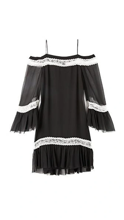 Shop Alice And Olivia Willie Cold Shoulder Bell Sleeve Dress In Black/white
