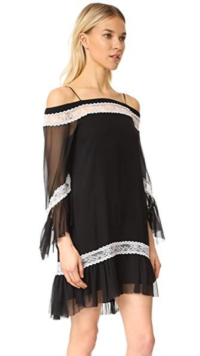 Shop Alice And Olivia Willie Cold Shoulder Bell Sleeve Dress In Black/white