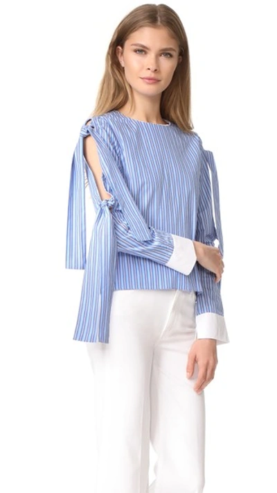 English Factory Tie Sleeve Blouse In Sky Blue