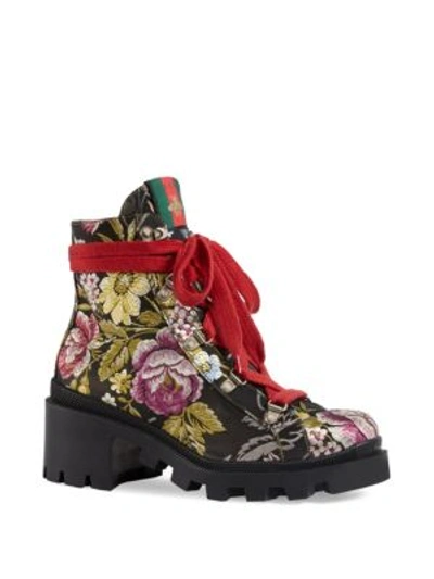 Shop Gucci Trip Romantic Floral Jacquard Boots In Black