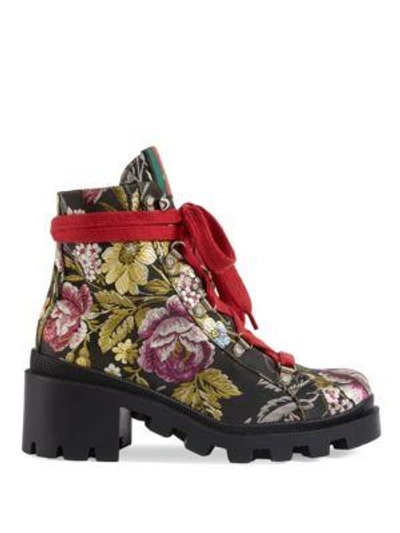Shop Gucci Trip Romantic Floral Jacquard Boots In Black