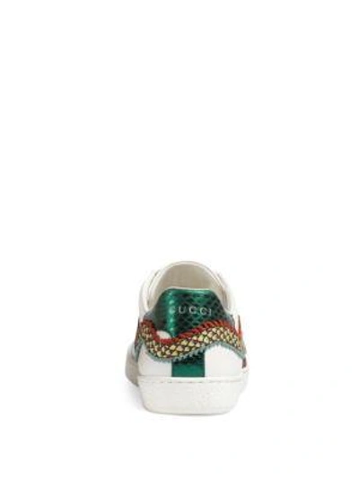 Shop Gucci New Ace Dragon Leather Sneakers In White