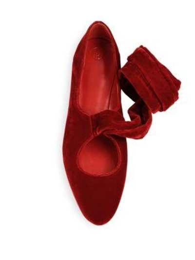 Shop The Row Elodie Velvet Ankle-wrap Ballet Flats In Poppy Red