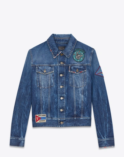 Saint Laurent Blue Distressed Patches Denim Jacket