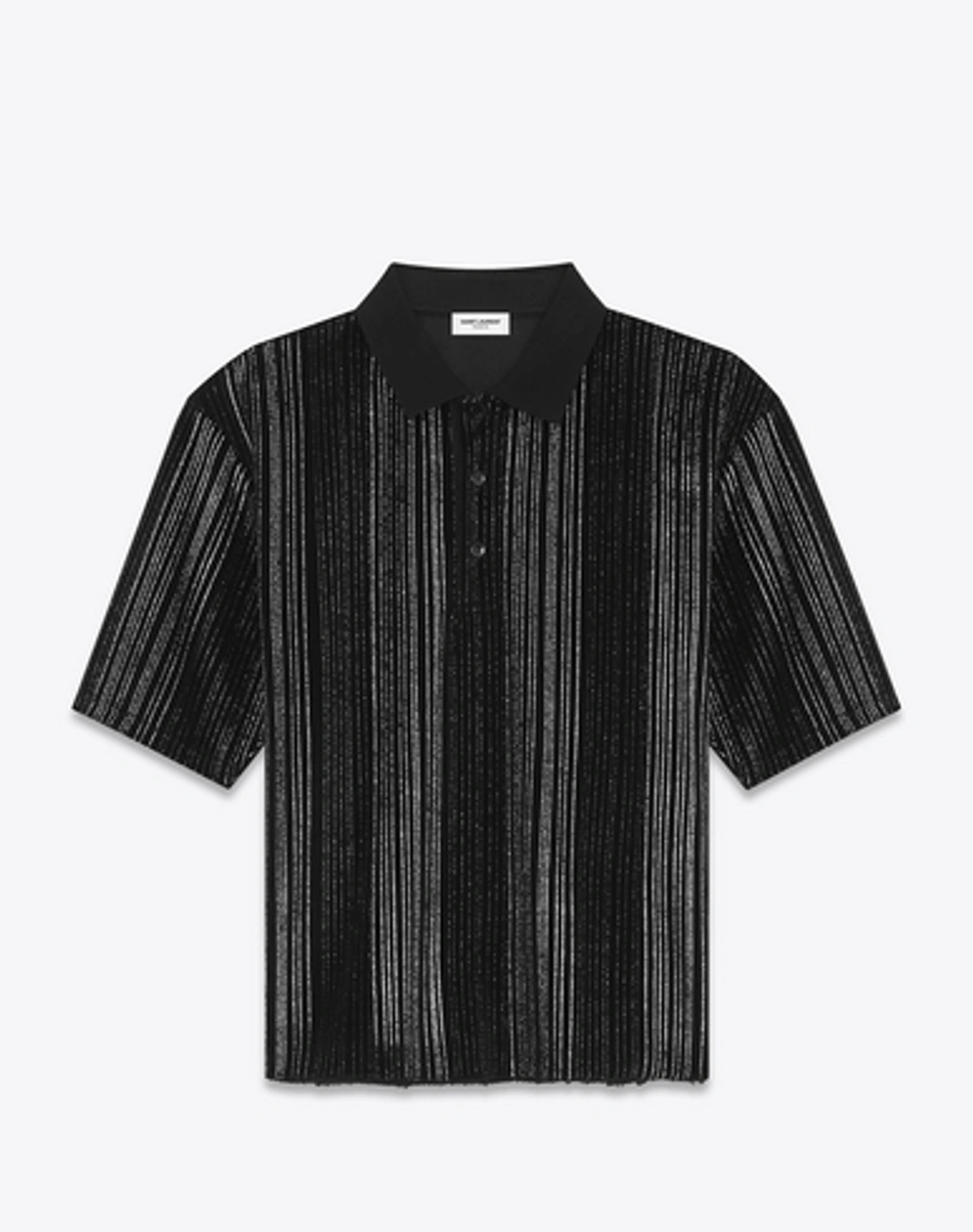 Saint Laurent Boxy Striped Polo Shirt In Black Velour And Saint Laurent Boxy Striped Polo Shirt In Black Velour And