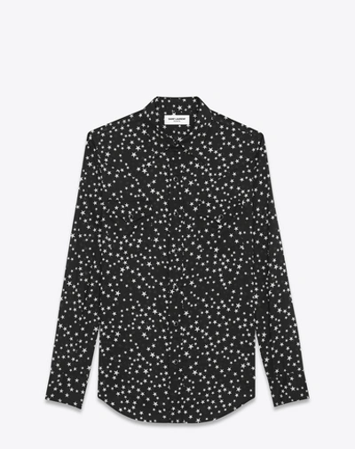 Saint Laurent Classic Western Shirt In Black Stonewash Star Printed Cotton