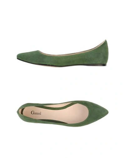 Ganni Ballet Flats In Military Green