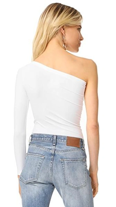 Shop Helmut Lang Long Sleeve One Shoulder Top In Optic White