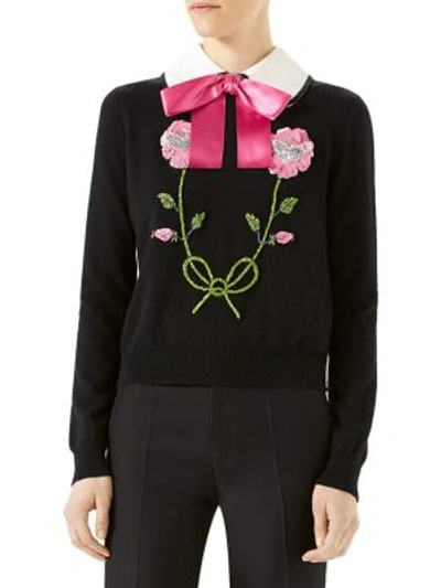 Gucci Embroidered Wool & Cashmere Cropped Sweater