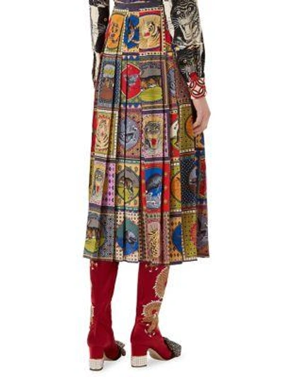 Shop Gucci Pleated Tarot Card Silk Skirt In Multi Print