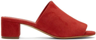 Mansur Gavriel Suede 40mm Block-heel Mule Sandal In Red