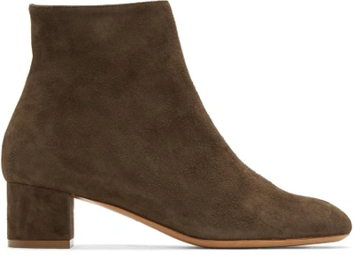 Shop Mansur Gavriel Brown Suede Ankle Boots In Chocolate