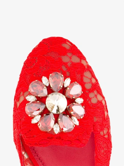 Shop Dolce & Gabbana Vally Embellished Lace Ballerinas In Red
