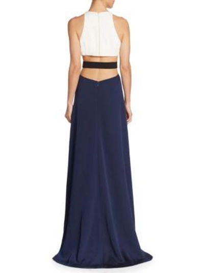 Shop Halston Heritage Colorblock Cutout Gown In Navy Chalk