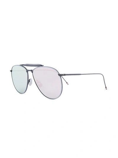 Shop Thom Browne Mirror Aviator Sunglasses In Grey