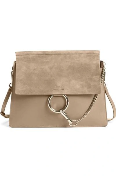 Shop Chloé Faye Suede & Leather Shoulder Bag In Motty Grey