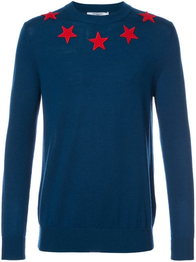 Givenchy Star Appliques Blue Wool Jumper