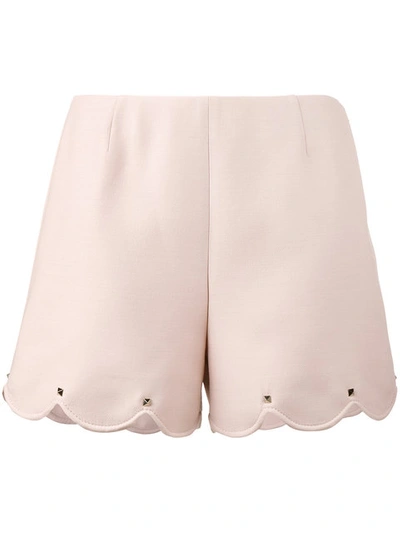 Valentino Wool & Silk Crepe Shorts W/ Scallop Hem, Pink