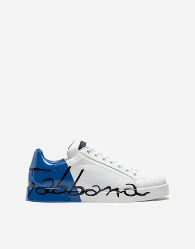 Shop Dolce & Gabbana Portofino Sneakers In Leather And Patent In White/blue