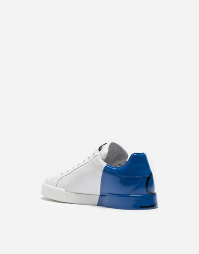 Shop Dolce & Gabbana Portofino Sneakers In Leather And Patent In White/blue