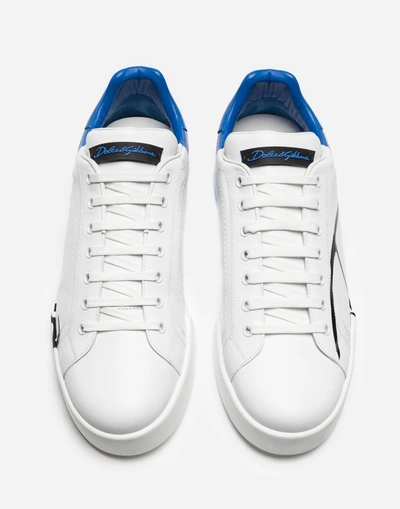 Shop Dolce & Gabbana Portofino Sneakers In Leather And Patent In White/blue