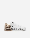 Dolce & Gabbana Portofino Sneakers In Leather And Patent In White/gold
