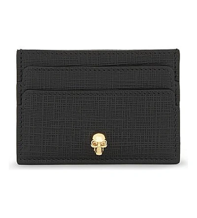 Shop Alexander Mcqueen Skull Saffiano Leather Card Holder In Black