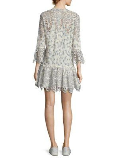 Shop Ganni Emile Broderie Anglaise Bell Sleeve Dress In Vanilla