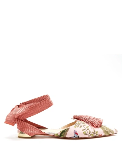 Aquazzura For De Gournay Embroidered Flats In Pink Multi