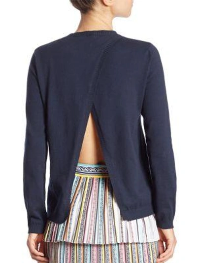 Shop Mary Katrantzou Embroidered Split-back Cotton Cropped Sweater In Nuit