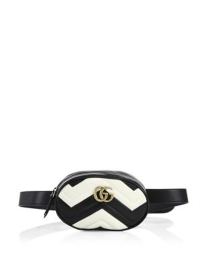 Gucci Gg Marmont Matelassé Leather Belt Bag In Black-white