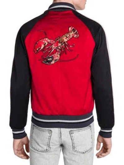 Shop Lanvin Lobster Colorblocked Satin Jacket In Red