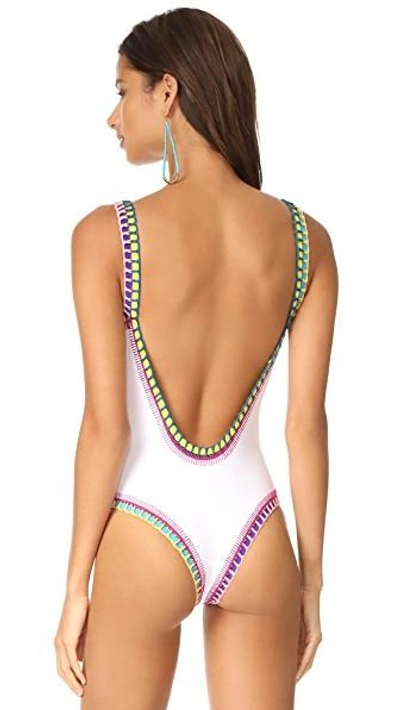 Shop Kiini Yaz Scoop Back Maillot In White/multi