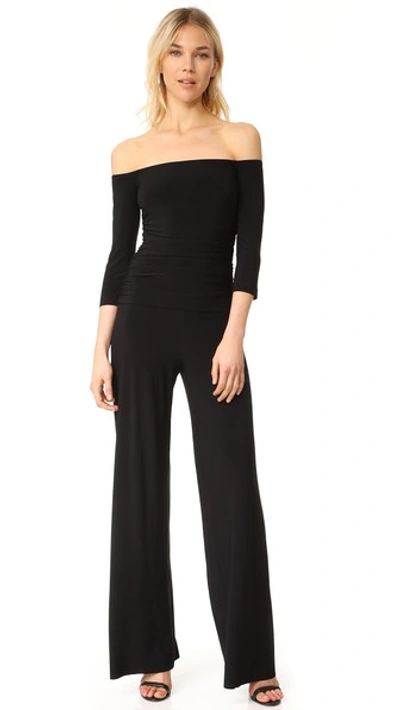 Norma Kamali Off-the-shoulder Shirred Waist Coverup Jumpsuit, Black