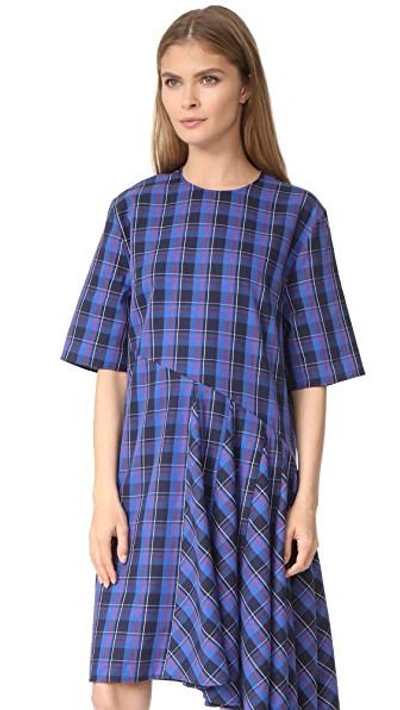 Public School Rima Plaid Cotton Dress, Blue Pattern | ModeSens