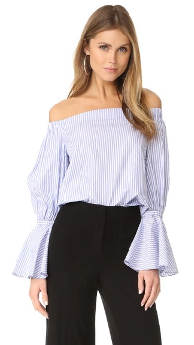 Alexis Juniper Striped Bell-sleeve Cotton Top In Blue