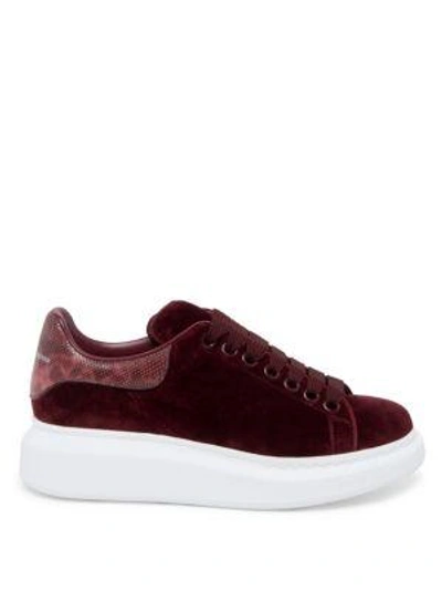 Shop Alexander Mcqueen Velvet Platform Trainers In Burgundy